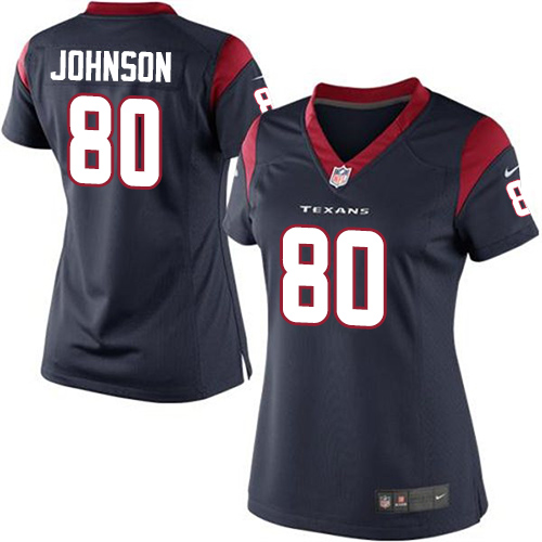 Women's Elite Andre Johnson Nike Jersey Navy Blue Home - #80 NFL Houston Texans